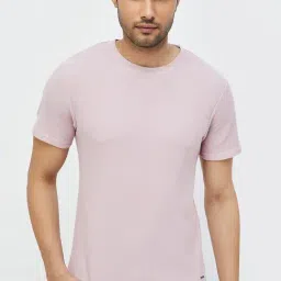 Code by Lifestyle Light Pink Regular Fit Textured Crew T-Shirt-image-42