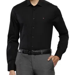 Tommy Hilfiger Black Cotton Slim Fit Shirt-image-90
