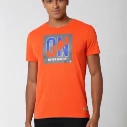 Peter England Orange Slim Fit Printed T-Shirt-image-18