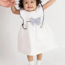 haus & kinder Girls Flutter Sleeves Pure Cotton Bow Frock with Blommer-picture-25
