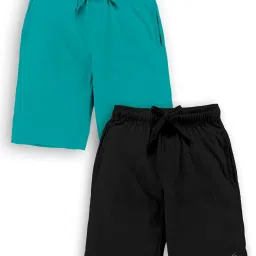 Kiddopanti Kids Teal & Black Solid Shorts (Pack Of 2) image 1