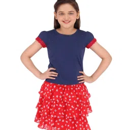 Cutecumber Kids Blue & Red Printed Top with Skirt image 1