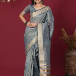 Satrani Grey Organza Woven Saree With Unstitched Blouse-image-0