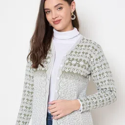 Zigo Women Floral Woollen Cardigan-image-14