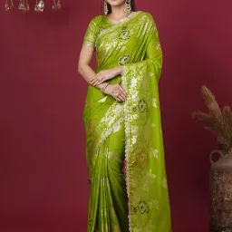 Satrani Green Cotton Silk Woven Saree With Unstitched Blouse-picture-10