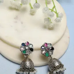 Biba Multi Oxidised Brass Jhumka Earrings-image-0