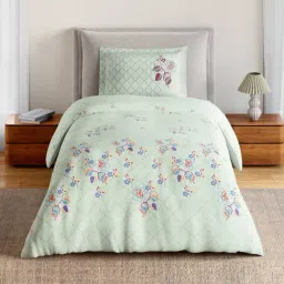 Spaces Light Aqua Cotton Floral 144 TC Single Bedsheet with 1 Pillow Cover-picture-20