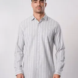 Bene Kleed Light Grey Cotton Striped Regular Fit Shirt-picture-17