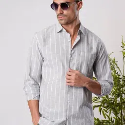 Bene Kleed Light Grey Cotton Striped Regular Fit Shirt image 3