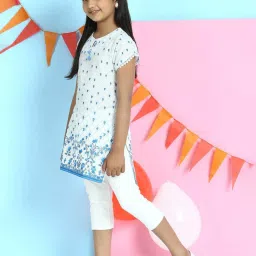 BIBA Girls White Floral Print Kurta with Leggings image 4