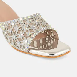 Anouk Women Embellished PU Party Block Sandals with Laser Cuts image 4