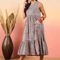 InWeave Floral Printed Fit & Flare Midi Dress image 4