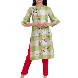MASTARANG Girls Floral Embroidered Regular Pure Cotton Kurta With Trousers-picture-47