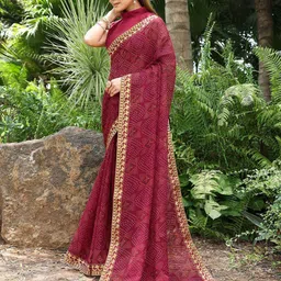 Lookmark Bandhani Zari Pure Georgette Bandhani Saree with Matching Blouse Piece image 2