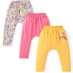 Babyhug Cotton Knit Full Length Diaper Leggings with Polka Dots & Floral Print Pack of 3 - Multicolour-picture-10