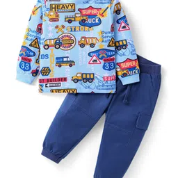 Babyhug Single Jersey Knit Full Sleeves Bus Printed T-Shirt & Joggers Set - Navy Blue-picture-14