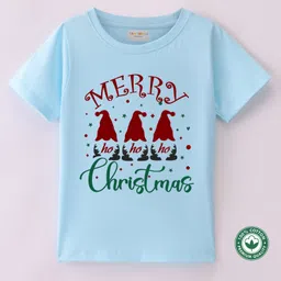 BLUSHES Christmas Theme 100% Cotton Half Sleeves Merry Christmas Text Printed Tee - Powder Blue-picture-32