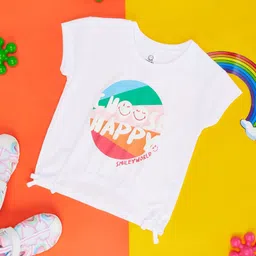 Pantaloons Junior Cotton Half Sleeves Choose Happy Text Printed Top - White-image-27