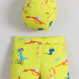 Babyhug Swimming Trunk With Dino Print & Swimming Cap - Yellow-image-65