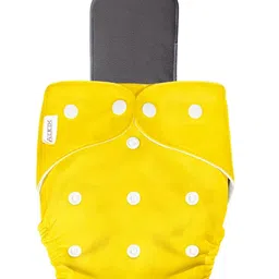 AEREX Reusable Baby 1 Cloth Diapers For 6 Months to 3 Years With 1 Black Insert Pad Leak Proof Washable Diapers For New Born Babies Adjustable Pocket Cloth Diaper Nappies (Yellow)-picture-14