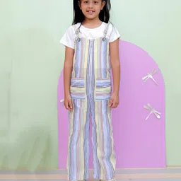 The Mom Store Cotton Half Sleeves Tee With Striped Dungaree - Multi Color-image-15