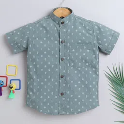 BAATCHEET Cotton Half Sleeves Nautical Theme Printed Shirt - Green-image-63