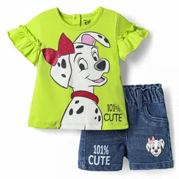 Babyhug Disney Single Jersey Knit Half Sleeves T-shirt & Short Set With 101 Dalmatians Graphics - Light Green-picture-13