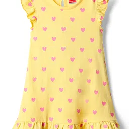 Babyhug Cotton Knit Frill Sleeves Nighty With Heart Print - Yellow-picture-37