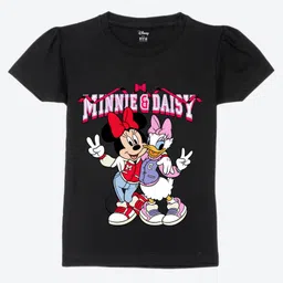 Wear Your Mind Cotton Disney Mickey & Friends Featuring Half Sleeves Minnie Mouse & Daisy Duck Printed Tee - Black-image-31