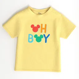 Nautinati Cotton Featuring Mickey & Friends Mickey & Friends Featuring Half Sleeves Oh Boy Text Printed Tee - Yellow-picture-13