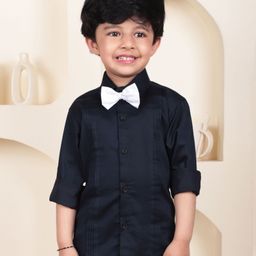 Polka Tots Cotton Woven Full Sleeves Pleated Shirt With Bow - Black-picture-7