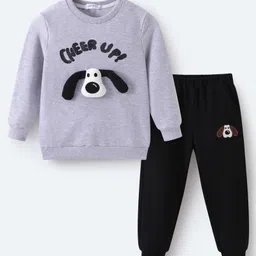 Mark & Mia Cotton Full Sleeves Winter Wear T-Shirt & Lounge Pant Set With Dog Applique & Text Print - Grey-picture-38