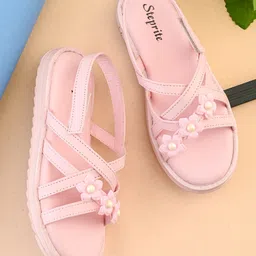 Steprite Strip Velcro Closure Floral Applique Detailed Sandal - Pink-picture-18