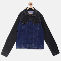 Tales & Stories Denim Woven Full Sleeves Colour Blocked Jacket - Royal Blue-picture-15