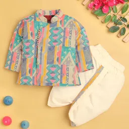 Jeet Ethnics Cotton Blend Knit Full Sleeves Geometric Printed Dhoti Kurta Set - Multi Colour-picture-30