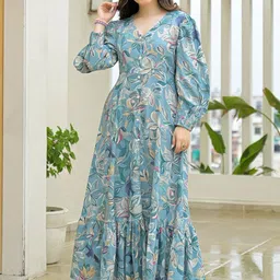 BAESD Floral Printed Puff Sleeve Fit & Flare Maxi Dress-picture-44