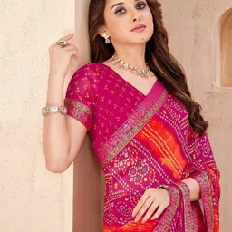 THE FASHION ATTIRE Bandhani Printed Chiffon Saree image 3