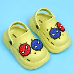 Cute Walk by Babyhug Marvel Back Strap Closure Clogs With Spider-Man Applique - Lime Green image 2
