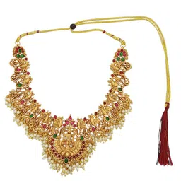 FEMMIBELLA Gold-Plated Stone-Studded & Beaded Jewellery Set image 4