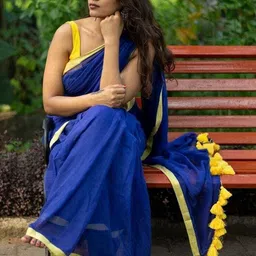 Bengal S Women Solid Pure Cotton Tassel Saree With Stitched Blouse-image-38