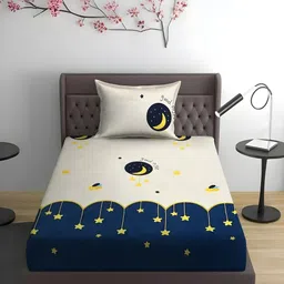 WEAVE AND DECOR White Graphic 300 TC Single Bedsheet with 1 Pillow Covers-image-59