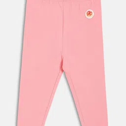 MINI KLUB Cotton Knit Pack Of 2 Solid & Hot Air Balloon Printed Leggings - Yellow & Pink image 4