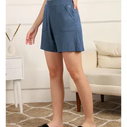 Zelena 95% Viscose 5% Lycra Knit Solid Post Partum Maternity Shorts - Denim Blue image 4