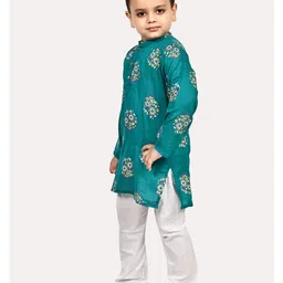 Superminis Full Sleeves Floral Printed Kurta Pyjama Set - Green image 5