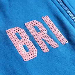 Pine Kids Cotton Knit Full Sleeves Hooded SweatJacket with Sequin Detailing - Blue image 4