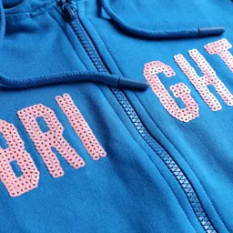 Pine Kids Cotton Knit Full Sleeves Hooded SweatJacket with Sequin Detailing - Blue image 5