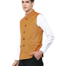 Van Heusen Orange Slim Fit Self Pattern Nehru Jacket image 3