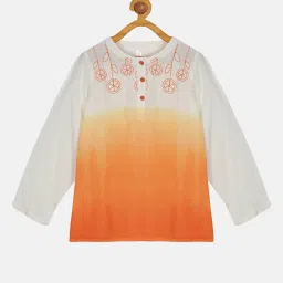 Kiddopanti Kids White & Orange Color Block Full Sleeves Kurta image 1