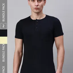 Lux Cozi Pack Of 2 Henley Neck Cotton T-shirt-image-71