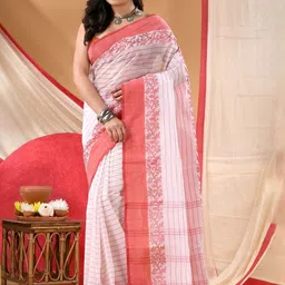 DESH BIDESH Ethnic Motifs Woven Design Pure Cotton Taant Saree image 5